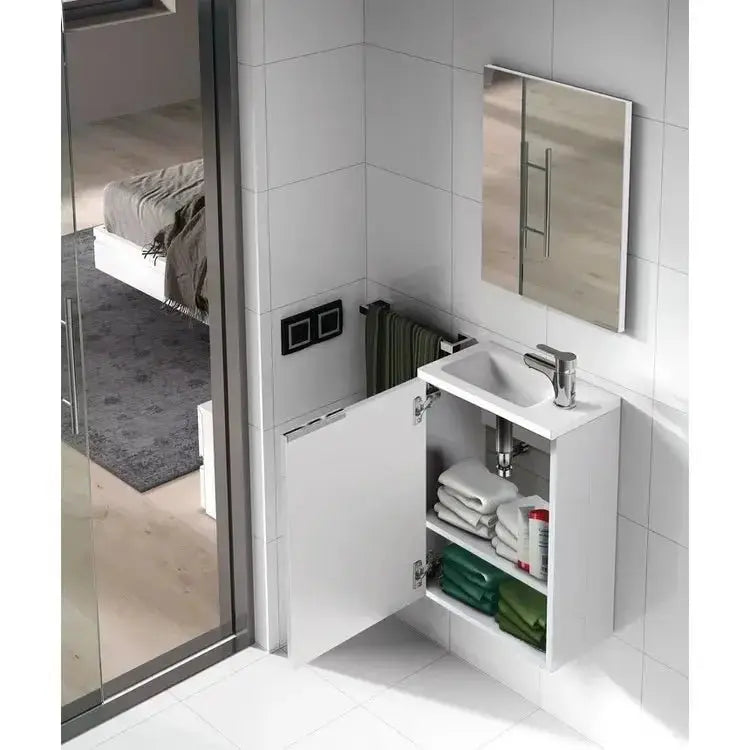 Badschrank mit Waschbecken 40x22x58cm, 1 Tür mit weiß lackierter Front