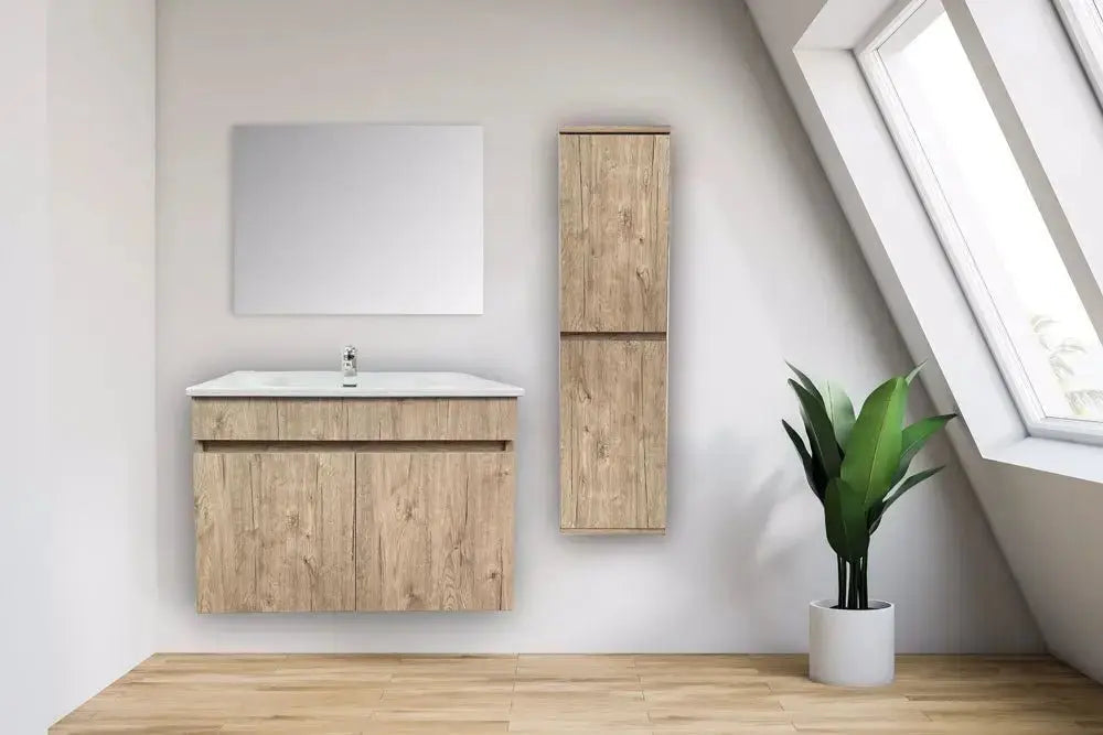 Mobile bagno cortina 80x45 2 ante rovere completo lavello e specchio