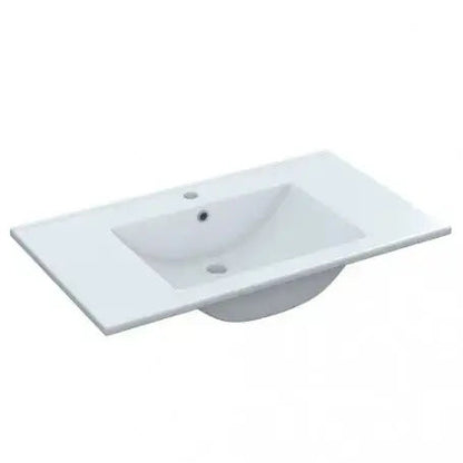 Hängender Badschrank 80x46x58h weiß 2 Schubladen Waschbecken und Spiegel