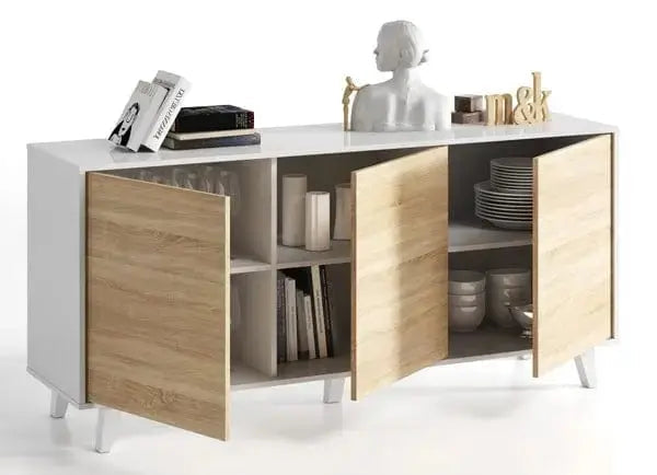 Sideboard 3 Türen 154x41x75h Hochglanz Weiß Canadian