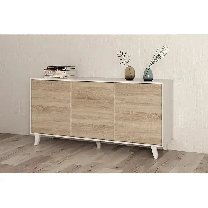 Sideboard 3 Türen 154x41x75h Hochglanz Weiß Canadian