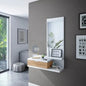 Wall-mounted entryway unit with knotty oak and white mirror
