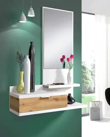 Hängende Garderobe mit Spiegel Eiche astig-weiß