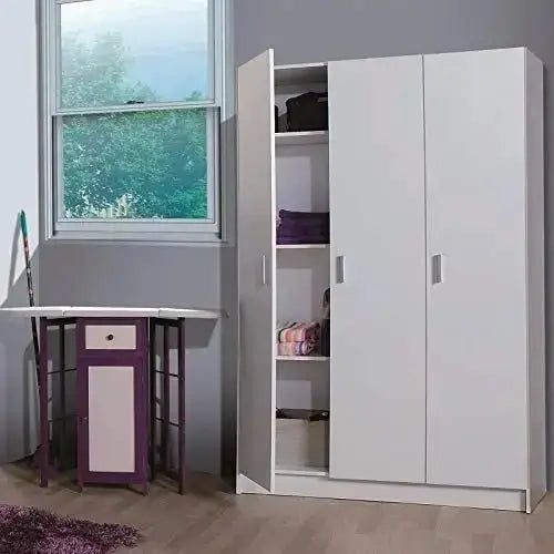 Besenschrank 3 Türen B109xH180xT37 aus Melamin Weiß