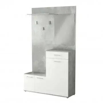 Mobile per Entrata Smeraldo Cemento Chiaro e Bianco, cm 115x35x197