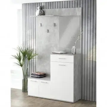 Mobile per Entrata Smeraldo Cemento Chiaro e Bianco, cm 115x35x197