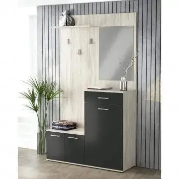 Mobile per Entrata Smeraldo Pino Chiaro e Antracite, cm 115x35x197