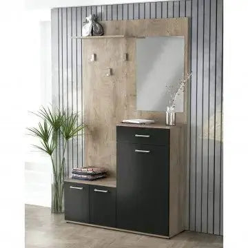 Mobile per Entrata Smeraldo Rovere Chiaro e Antracite, cm 115x35x197