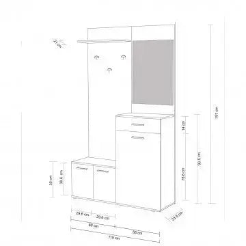 Mobile per Entrata Smeraldo Rovere Chiaro e Antracite, cm 115x35x197