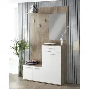 Mobile per Entrata Smeraldo Rovere Chiaro e Bianco, cm 115x35x197