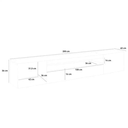 Mobile Porta TV Daiquiri Anthracite L - Dimensioni 200x40x36 cm