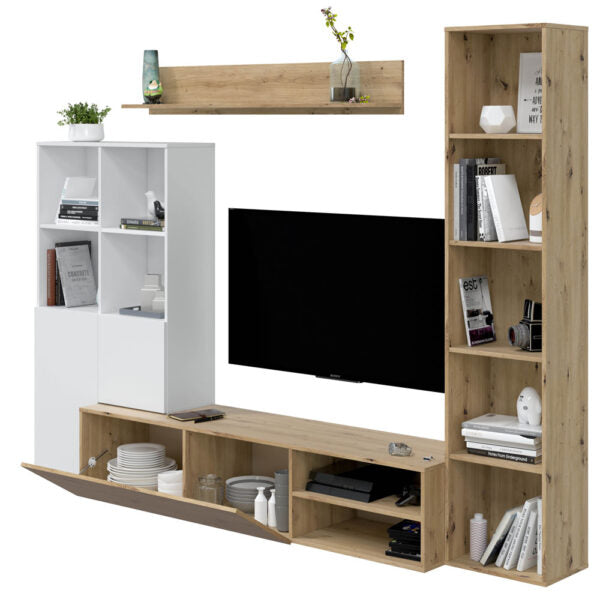 Wohnwand Lyra Eiche Astig-Weiß Artik 241x41x180 cm (BxTxH)