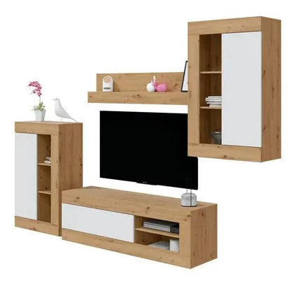 Mobile soggiorno TV modulare Rovere Nodi-Bianco Artik
