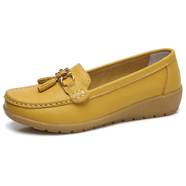 Mocassini Donna Estivi in Vera Pelle con Punta Tonda Slip-On