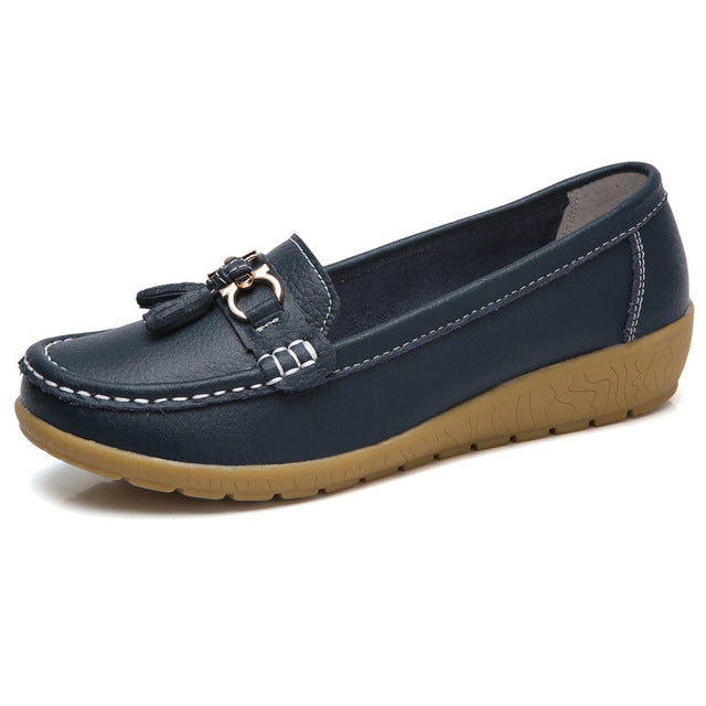 Mocassini Donna Estivi in Vera Pelle con Punta Tonda Slip-On