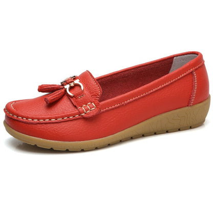 Mocassini Donna Estivi in Vera Pelle con Punta Tonda Slip-On