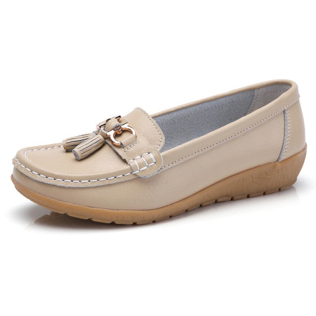 Mocassini Donna Estivi in Vera Pelle con Punta Tonda Slip-On