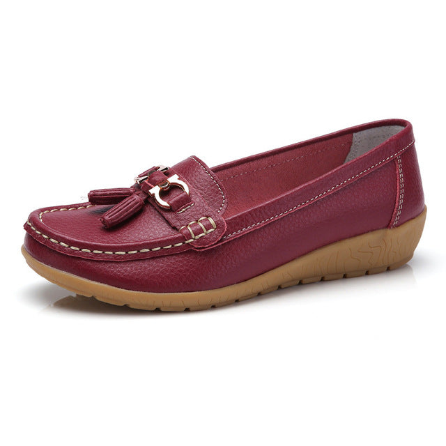Mocassini Donna Estivi in Vera Pelle con Punta Tonda Slip-On