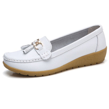 Mocassini Donna Estivi in Vera Pelle con Punta Tonda Slip-On