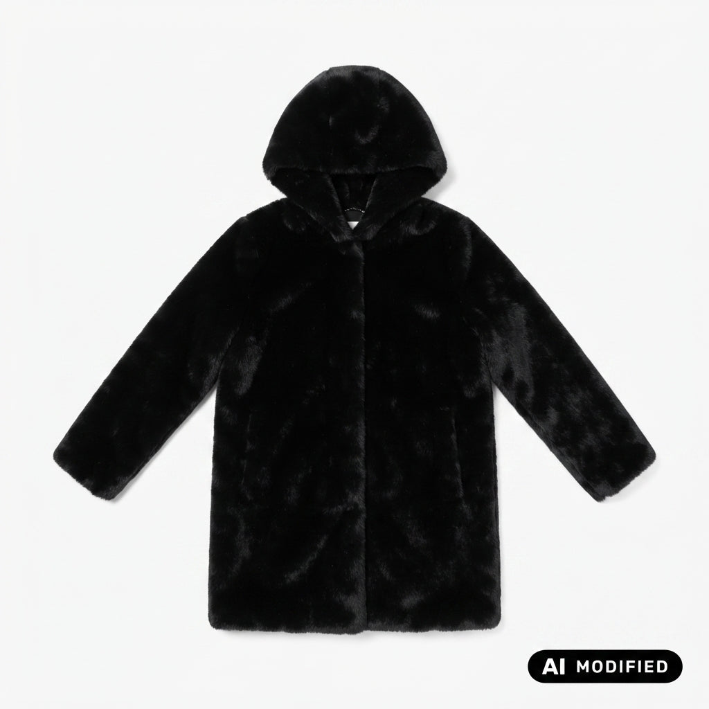 Censured Cappotto in ecopelliccia da donna con cappuccio CW1881TFRN5 90 nero