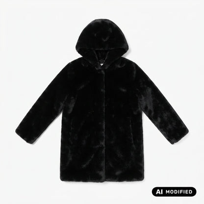 Censured Cappotto in ecopelliccia da donna con cappuccio CW1881TFRN5 90 nero
