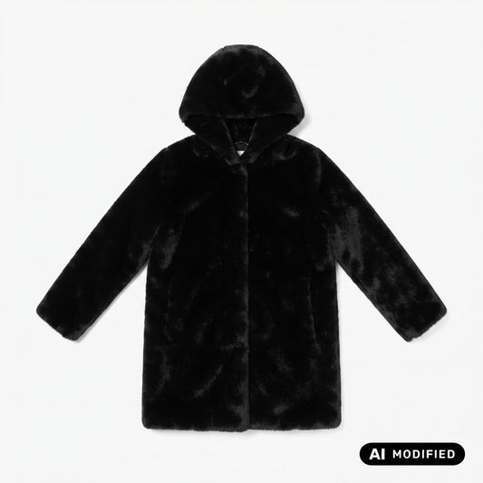 Censured Cappotto in ecopelliccia da donna con cappuccio CW1881TFRN5 90 nero