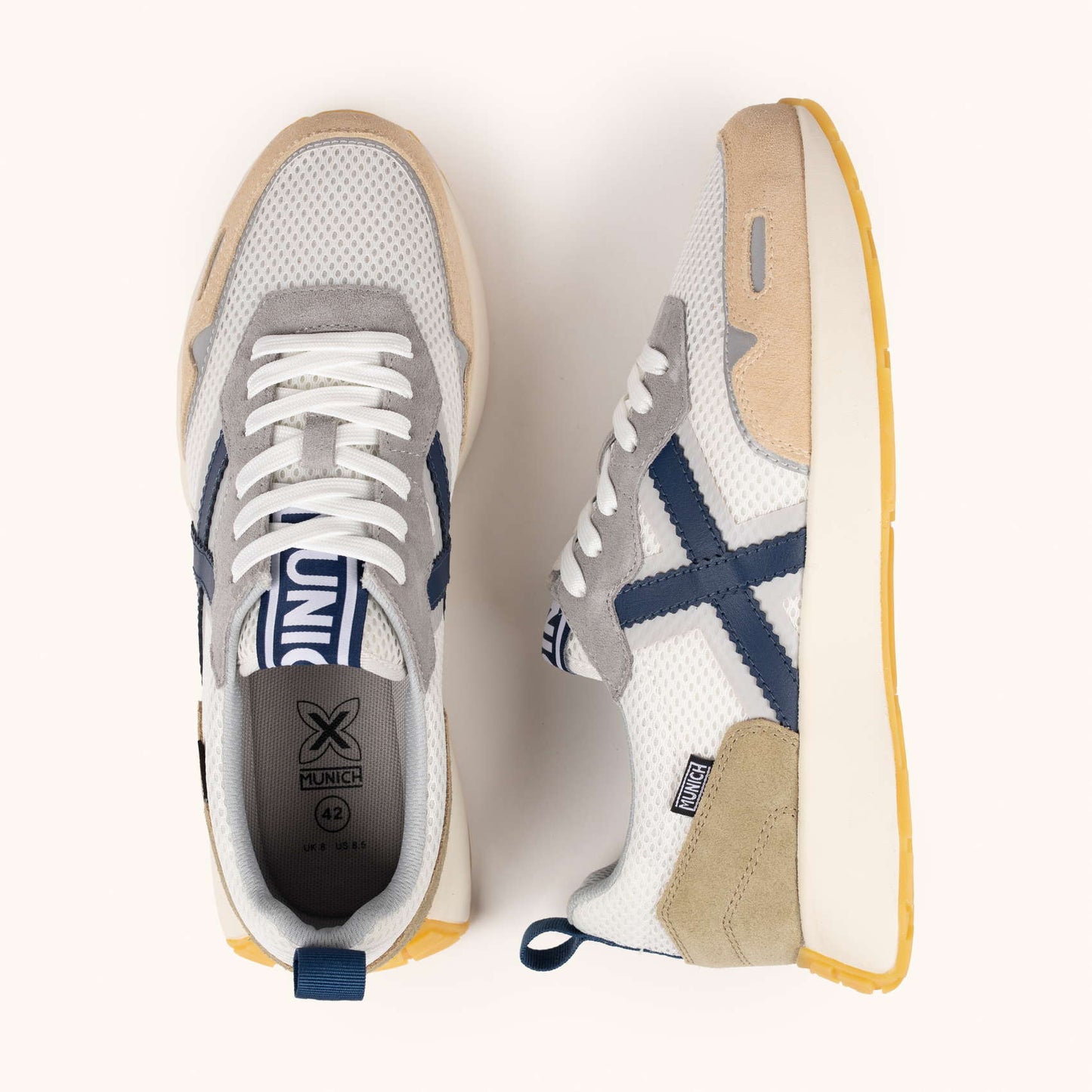 Munich Sneakers da uomo XEMINE 97 8907097 Bianco-Grigio- Blu Design Eleganza Sportiva