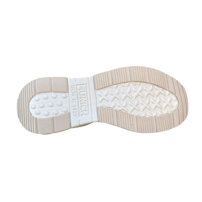 Munich scarpa sneakers da donna con X glitter nera e tallone pitonato Wave 170 perla