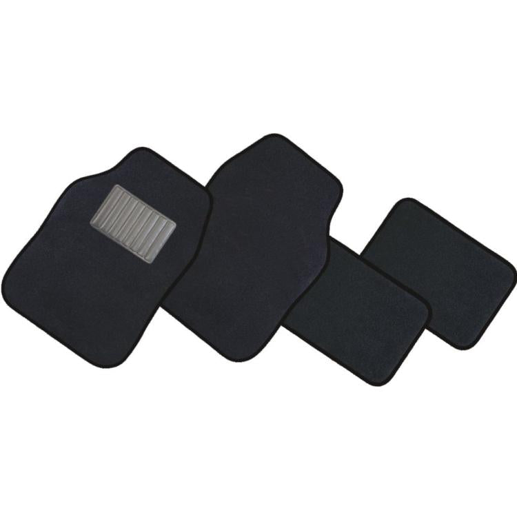 Set 4 Tappetini In Moquette Per Auto Universali Tappeti Con Battitacco Nero