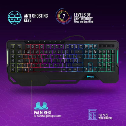Ngs Gaming-Tastatur, kabelgebunden, RGB-LED, programmierbar, USB, 5 Makros, mit Standfüßen GKX-450