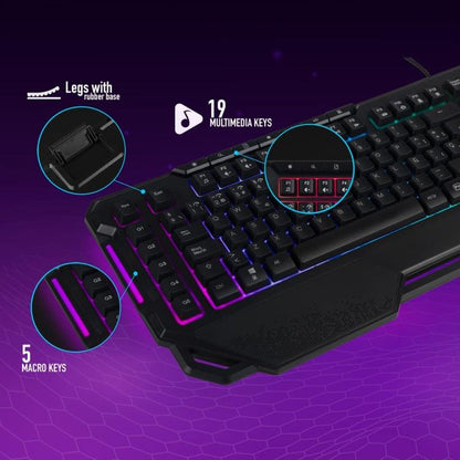 Ngs Gaming-Tastatur, kabelgebunden, RGB-LED, programmierbar, USB, 5 Makros, mit Standfüßen GKX-450