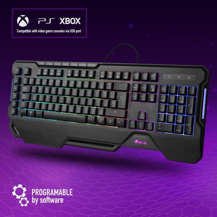 Ngs Gaming-Tastatur, kabelgebunden, RGB-LED, programmierbar, USB, 5 Makros, mit Standfüßen GKX-450