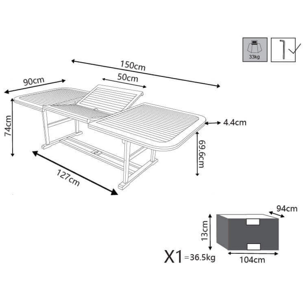 Tisch Double rechteckig ausziehbar aus Akazienholz, 150/200x90 cm