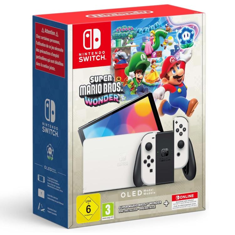 Nintendo Switch Oled White Konsole + Super Mario Wonder + 12 Monate Abo