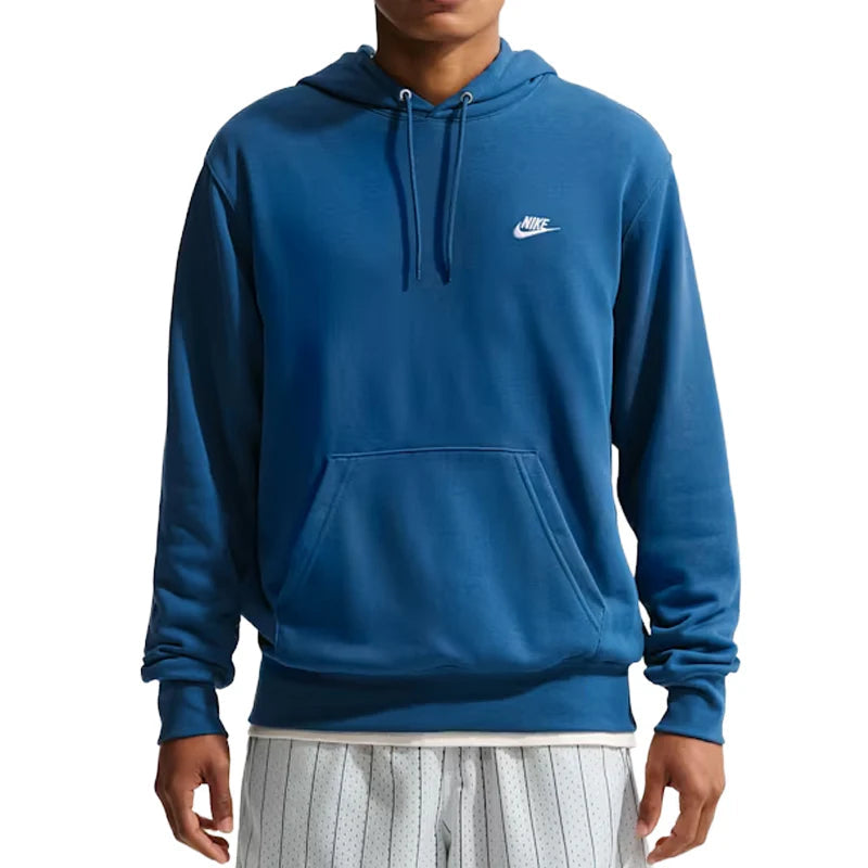 Nike Club Felpa Hoodie French Terry Uomo Court Blue Bianco - FN3866-476