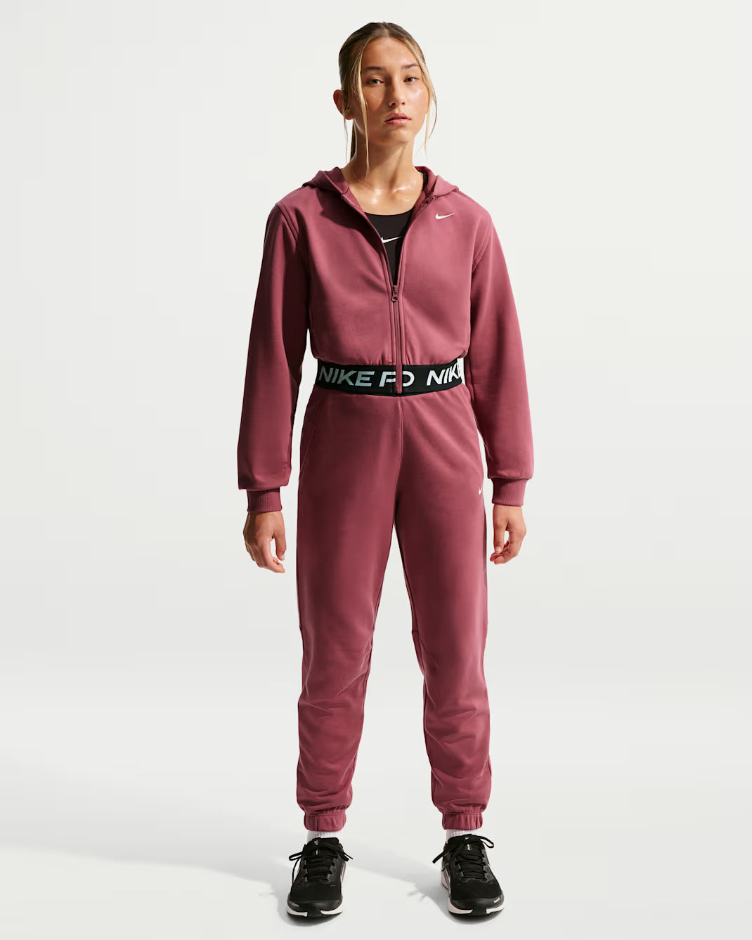 Nike Felpa Corta Ragazza con Cappuccio Pro Fleece Dri-FIT HQ9312-654 Rosa