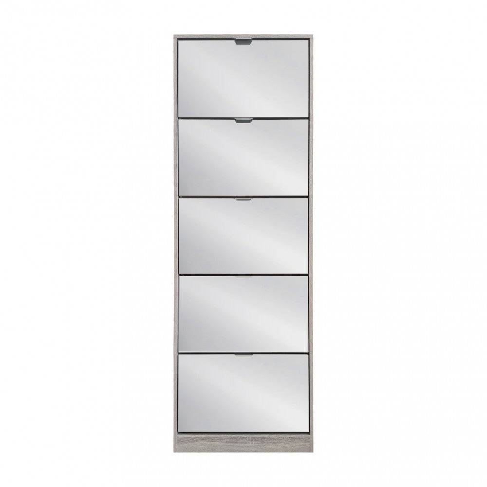Scarpiera Susie Grigia con 5 Ante in Legno e Specchio - 60x24x180cm
