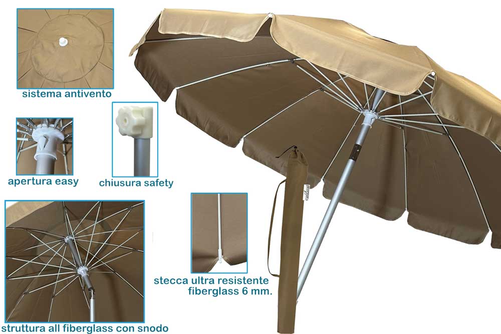 Ombrellone Mare Luxury Ø200 cm - Antivento, Snodo, Sacca Inclusa
