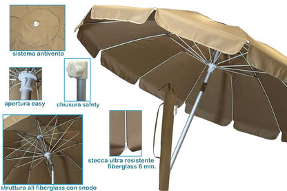 Ombrellone Mare Luxury Ø200 cm - Antivento, Snodo, Sacca Inclusa