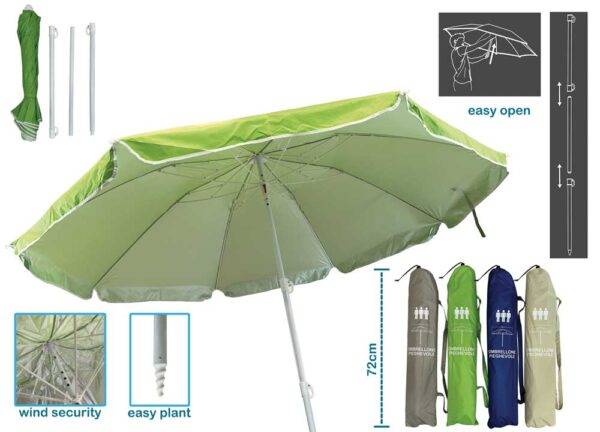 Strandsonnenschirm Easy Open Ø200 cm - kompakt, windfest und inklusive Tasche