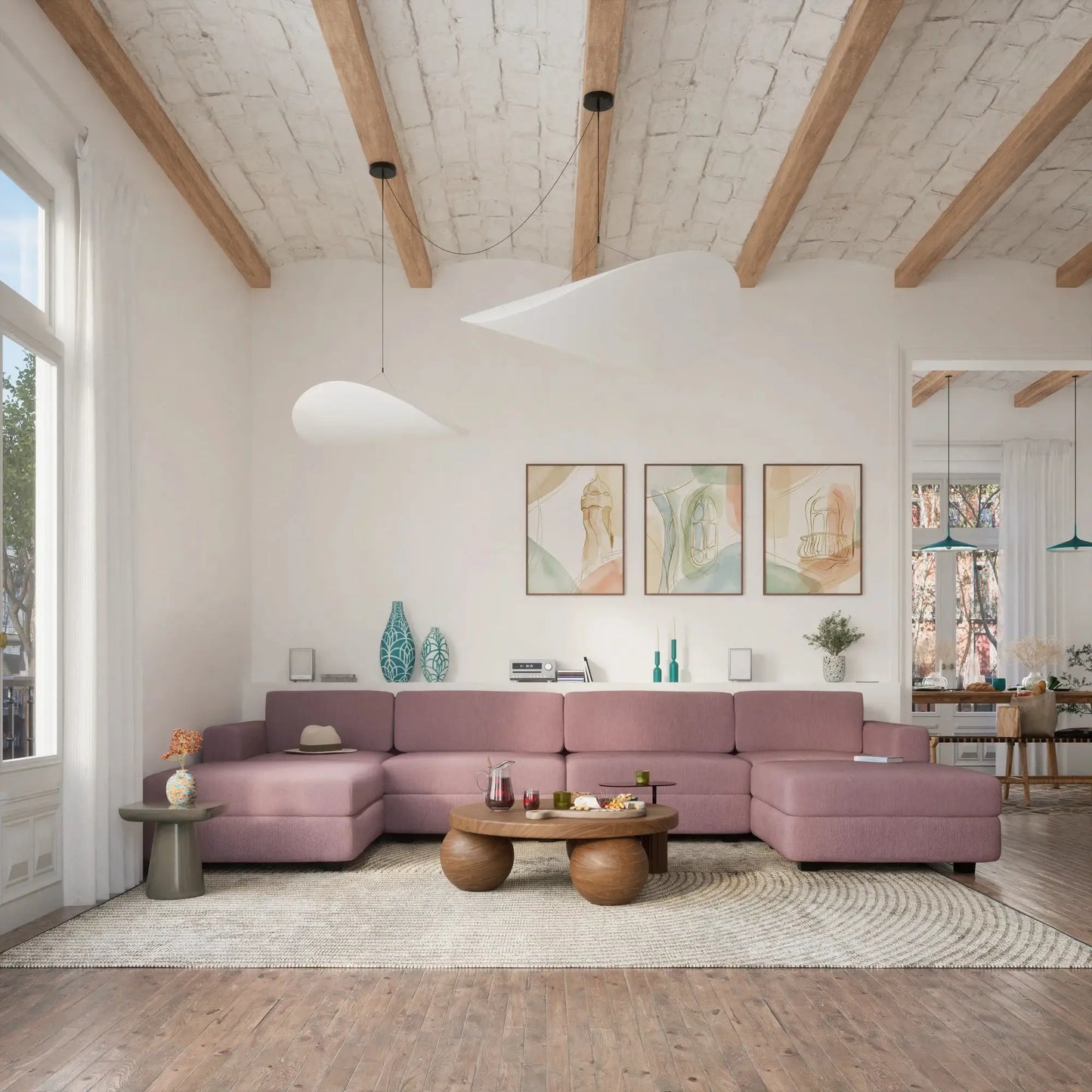 Divano Modulare GRACIA - Pouf Grande Rosa Antico