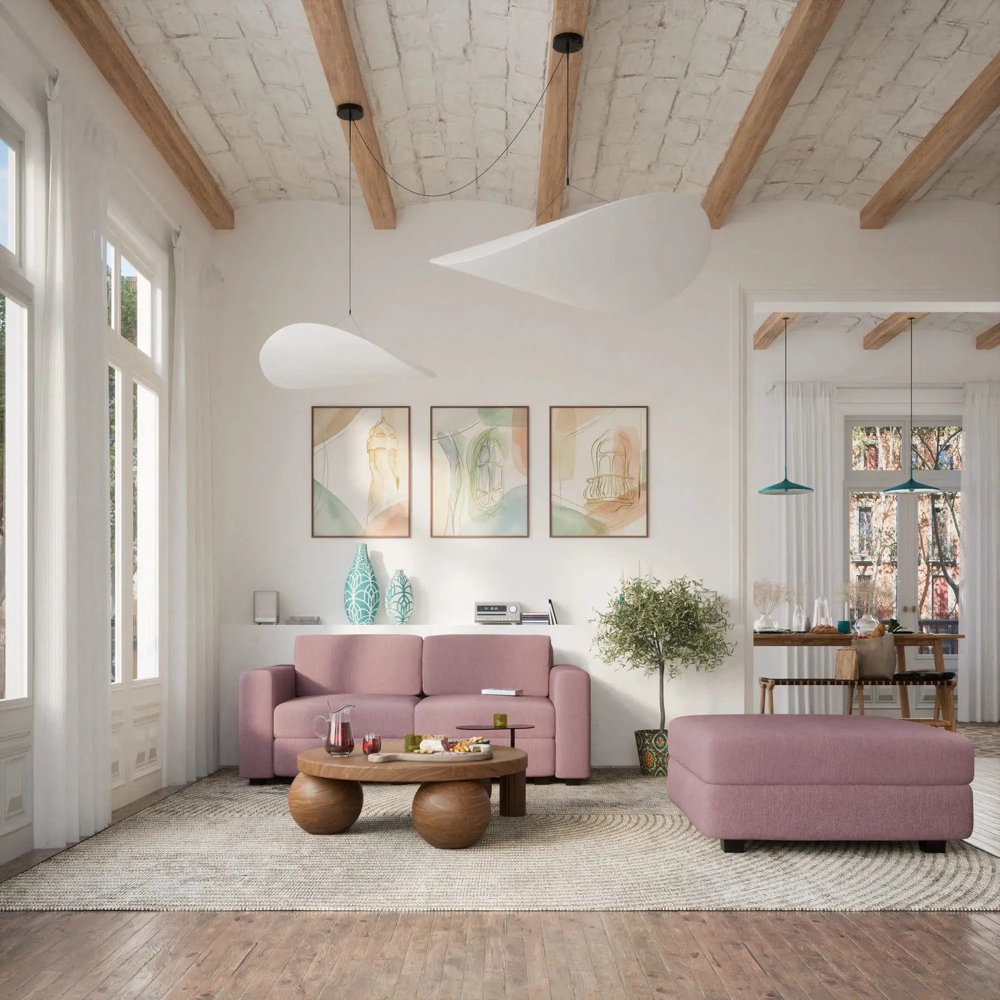 Divano Modulare GRACIA - Pouf Grande Rosa Antico