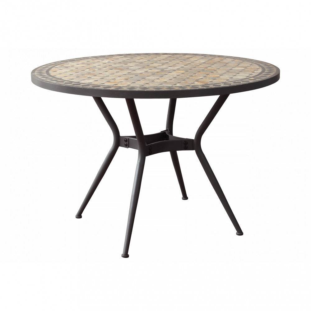 Tavolo da Esterno Dionisio Ø 110 - Forma Rotonda, Mosaico Beige/Antracite