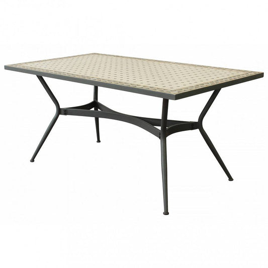 Tavolo Prometeo da Giardino - Forma Rettangolare, 160x90, Mosaico Beige, Base Ferro Antracite