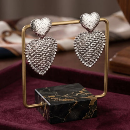 Stile Donna Bags - Orecchini Pendenti Doppio Cuore Argentati