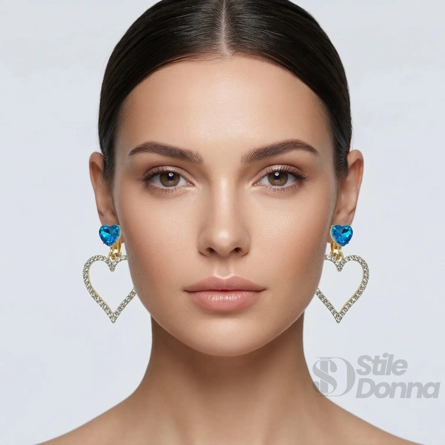 Stile Donna Bags - Orecchini Pendenti a Cuore Cristallo Blu