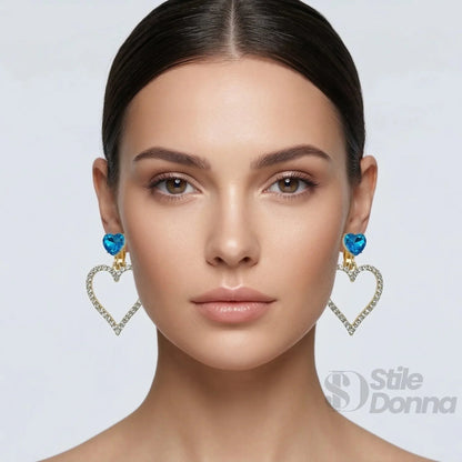 Stile Donna Bags - Orecchini Pendenti a Cuore Cristallo Blu