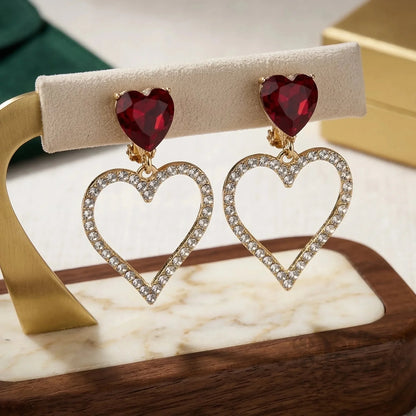 Stile Donna Bags - Orecchini a Cuore con Cristallo Rosso