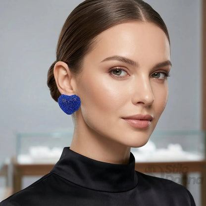 Stile Donna Bags - Orecchini a Cuore con Strass Blu