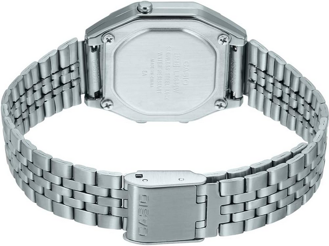Orologio Digitale Casio LA680WA-4C Donna – Vintage con Fiori, Cassa Argento e Bracciale in Acciaio